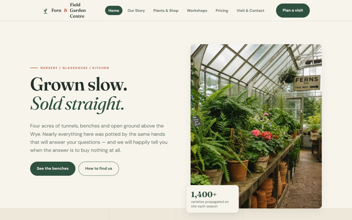 A garden centre website built with Lintel