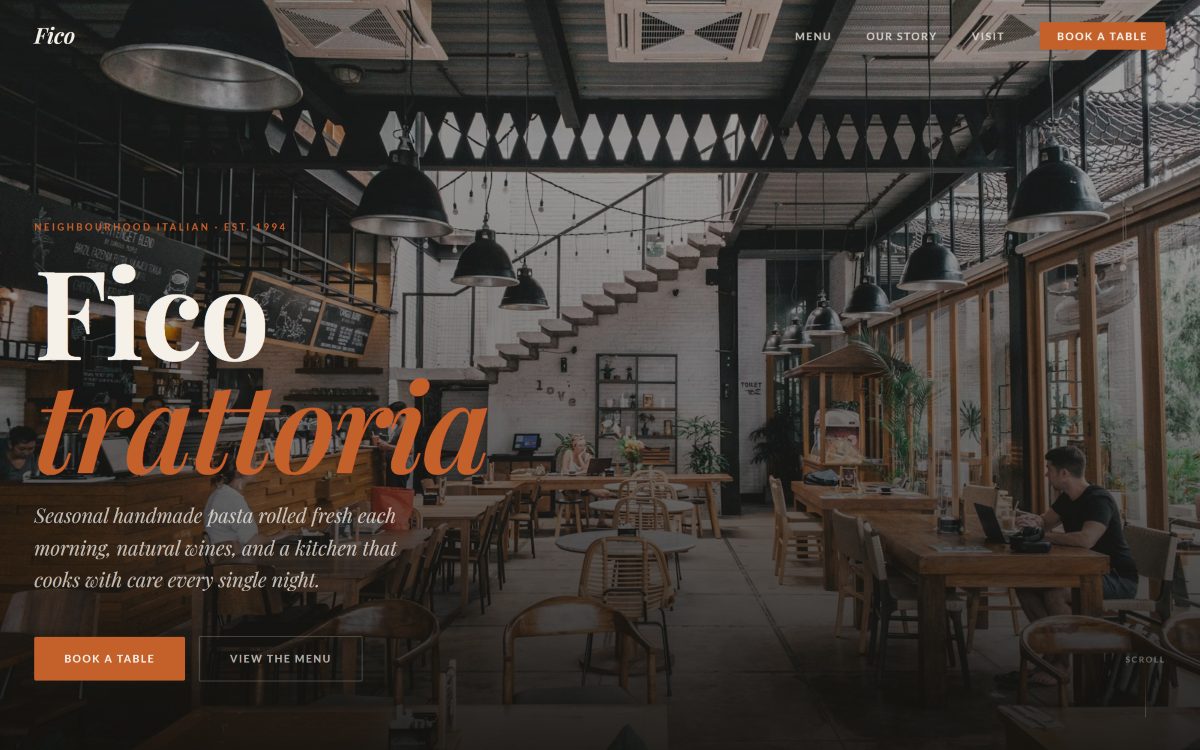 A restaurant website built with Lintel