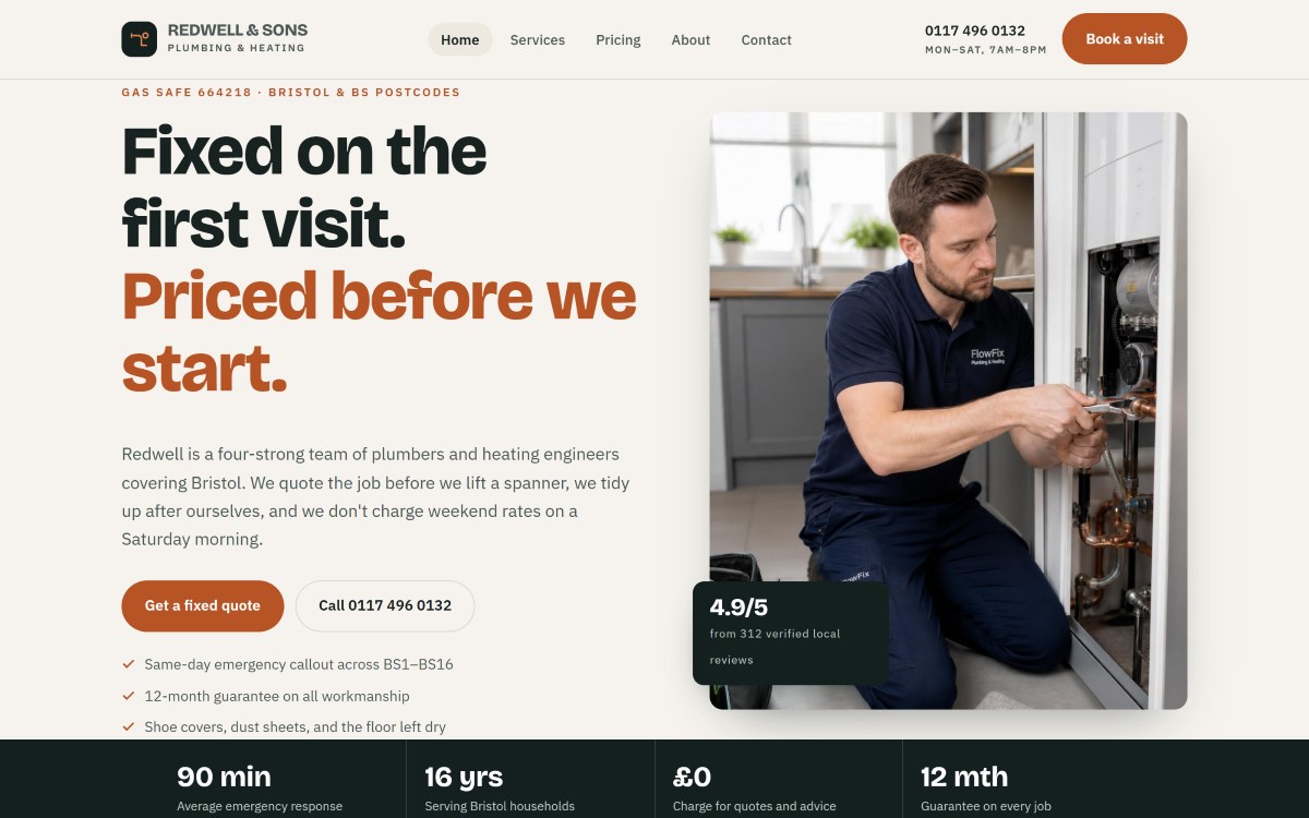 A plumbing website built with Lintel